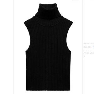 NWT Zara Basic Ribbed Knit Crop Top Black Turtleneck M